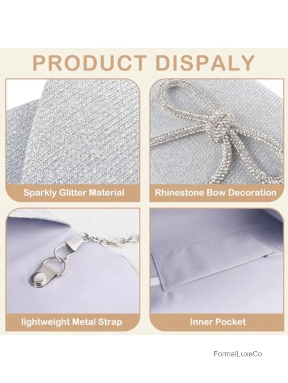 Glitter Envelope Clutch Purse with Detachable Chain Evening Bag Formal Wedding